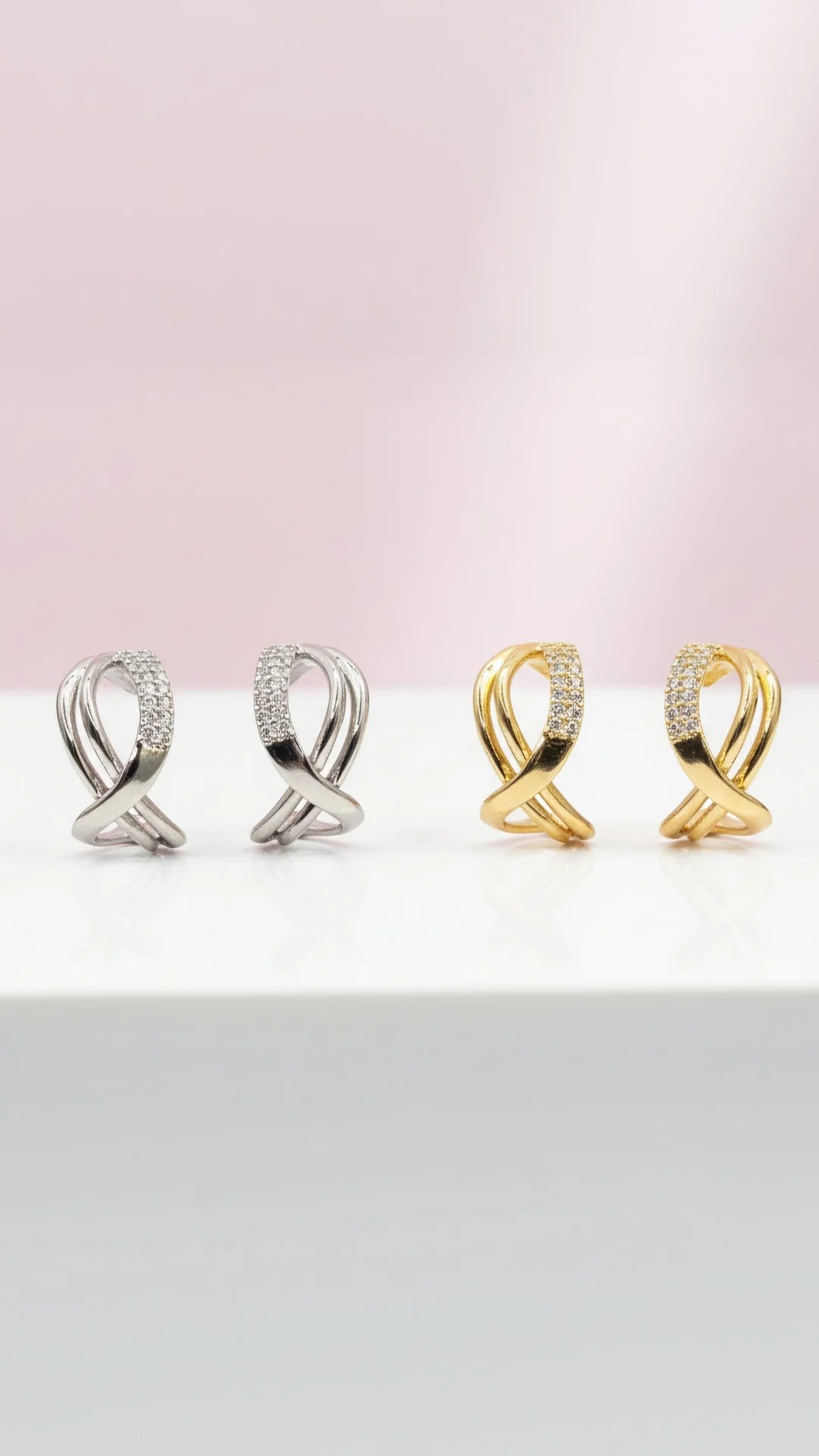 Criss Cross Crystal Huggie Gold Plated Earrings