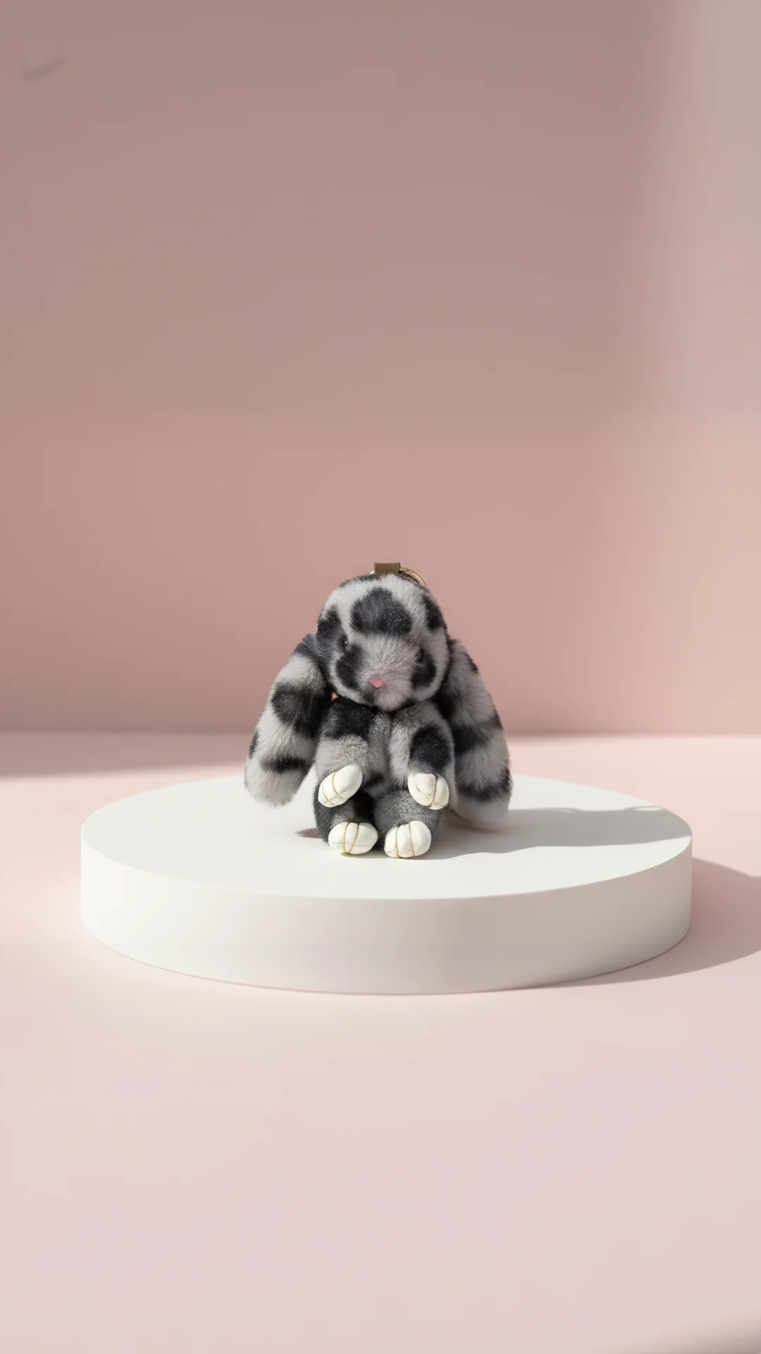 Plush Fluffy Leopard Print Bunny Rabbit Key Ring & Bag Charm