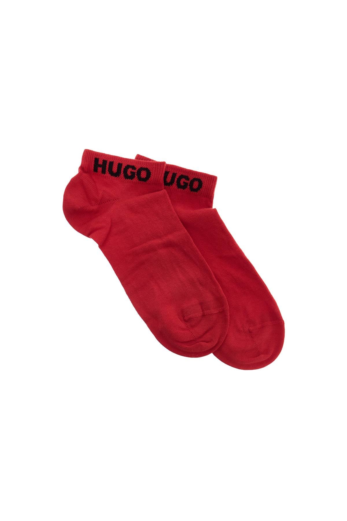 Hugo men's short socks 4 pairs cotton repeated logo black and red
