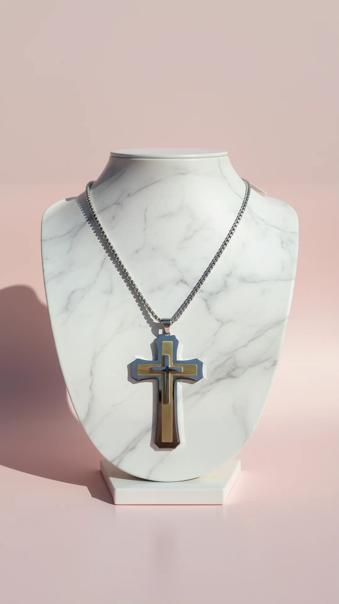 Waterproof OversizedTwo Tone Stainless Steel Cross Necklace