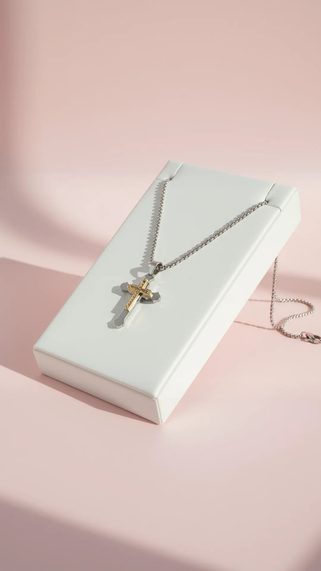 Waterproof Layered Two Tone Stainless Steel Cross Necklace