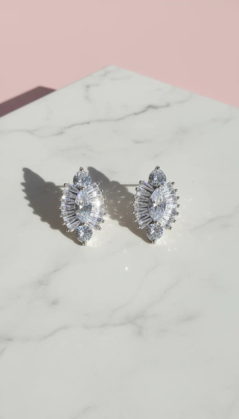 Art Deco Inspired Crystal Cluster Stud Earrings