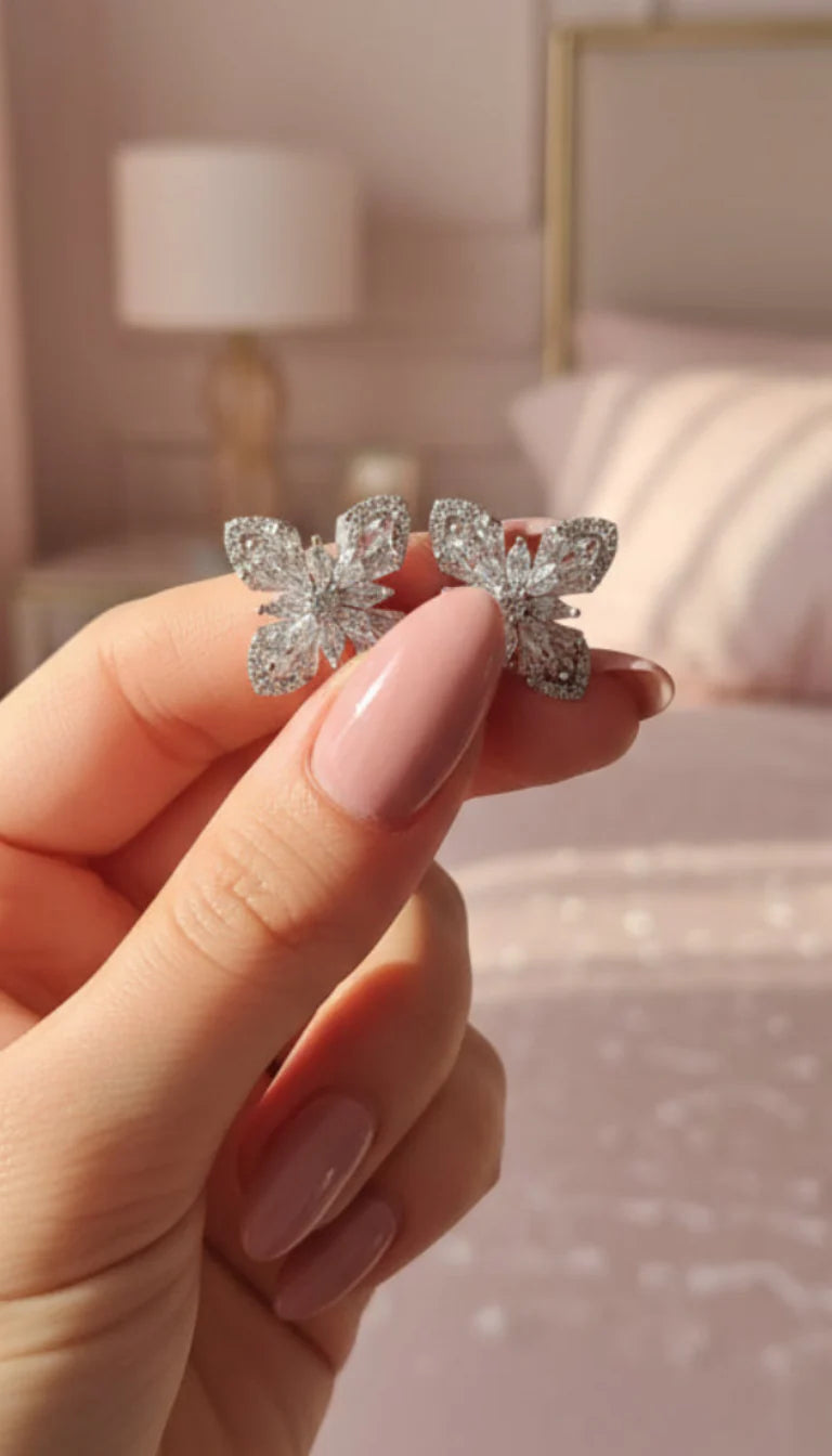 Layered Flower Crystal Stud Earrings
