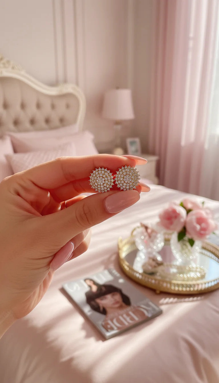 Round Cluster Crystal Stud Earrings