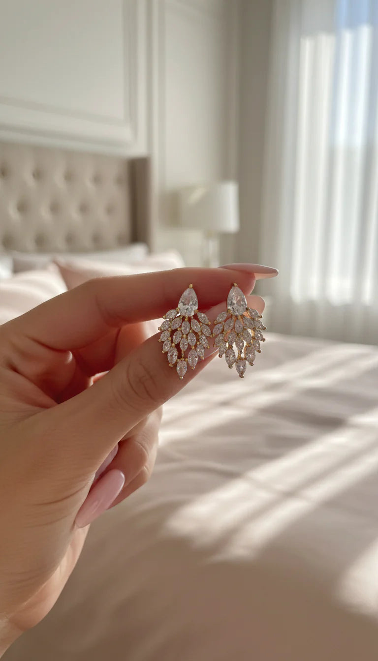 Teardrop Cascading Crystal Stud Earrings