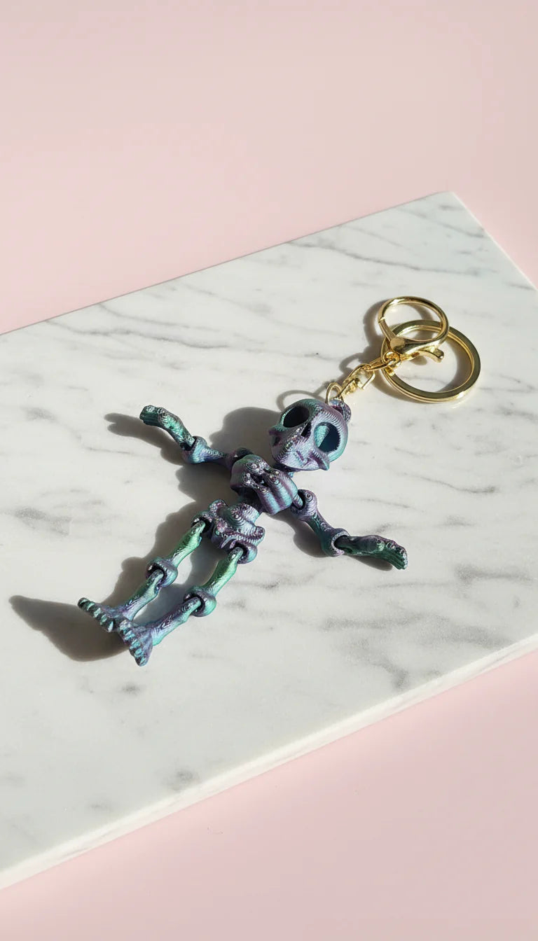3D Printed Articulated Fantasy Skeleton : Bioplastic Fidget Key Ring