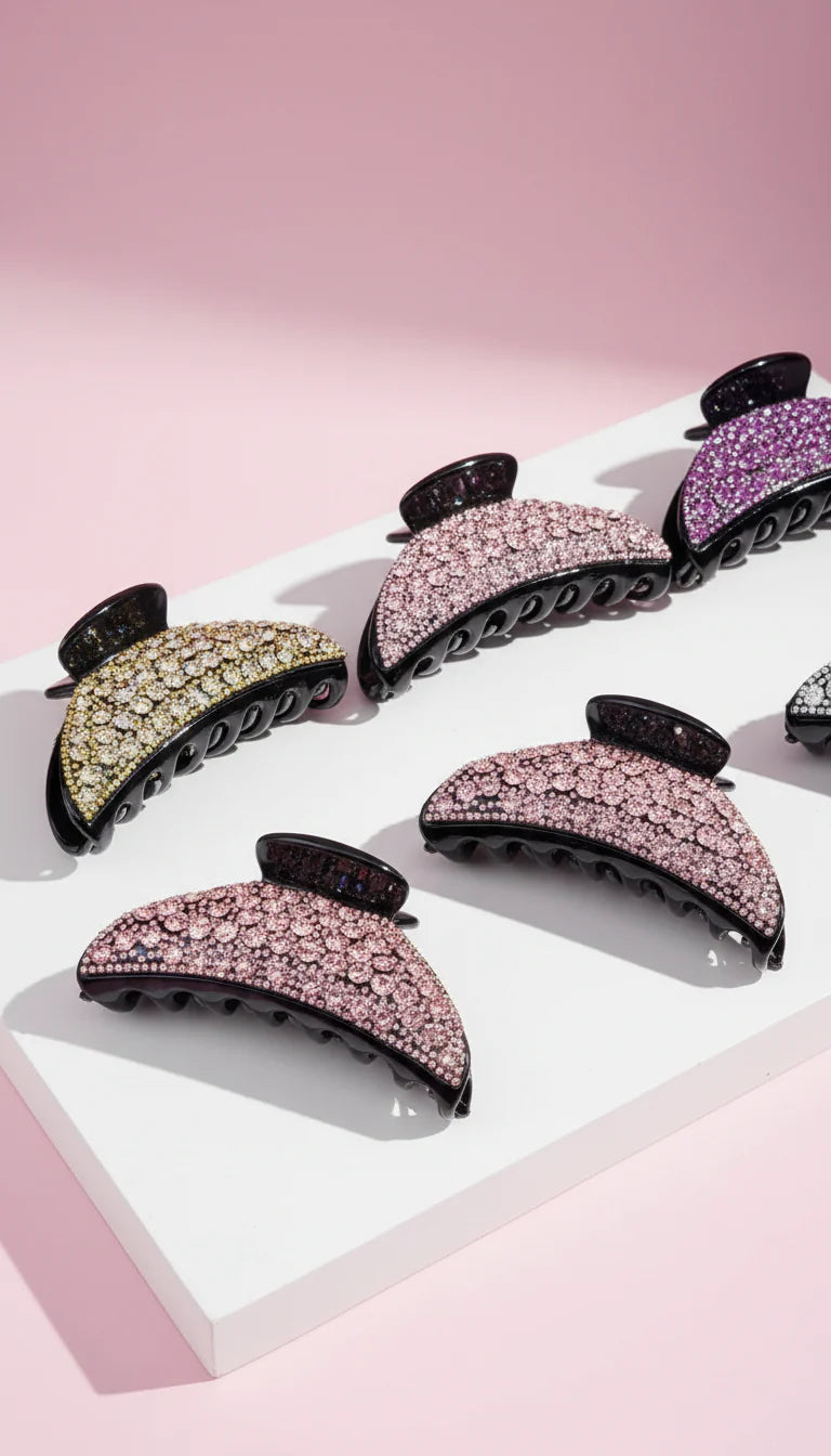 Curved Crystal Hair Clamps Pack of 12