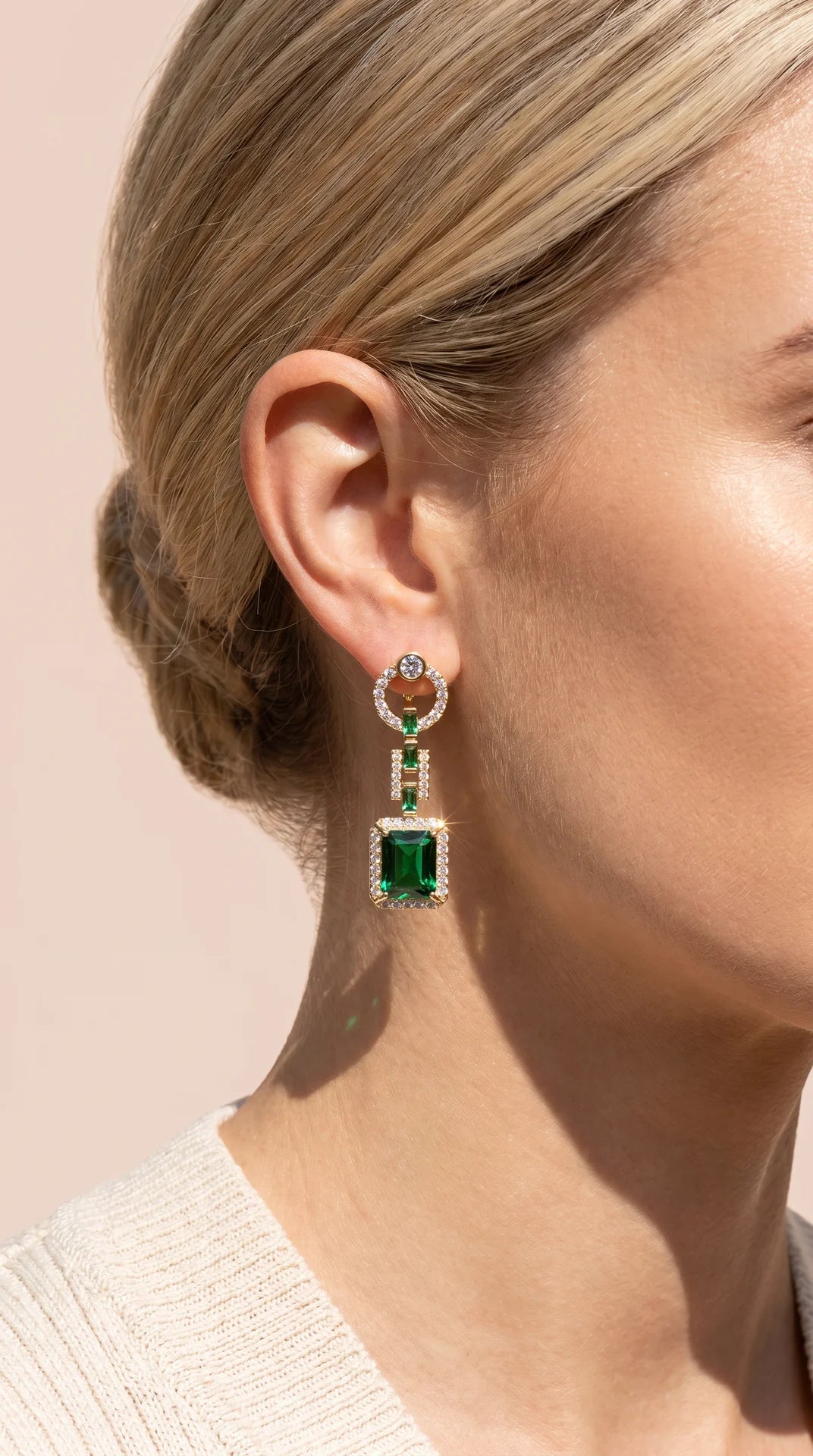 Rectangular Drop & Dangle Crystal Gold Plated Earrings