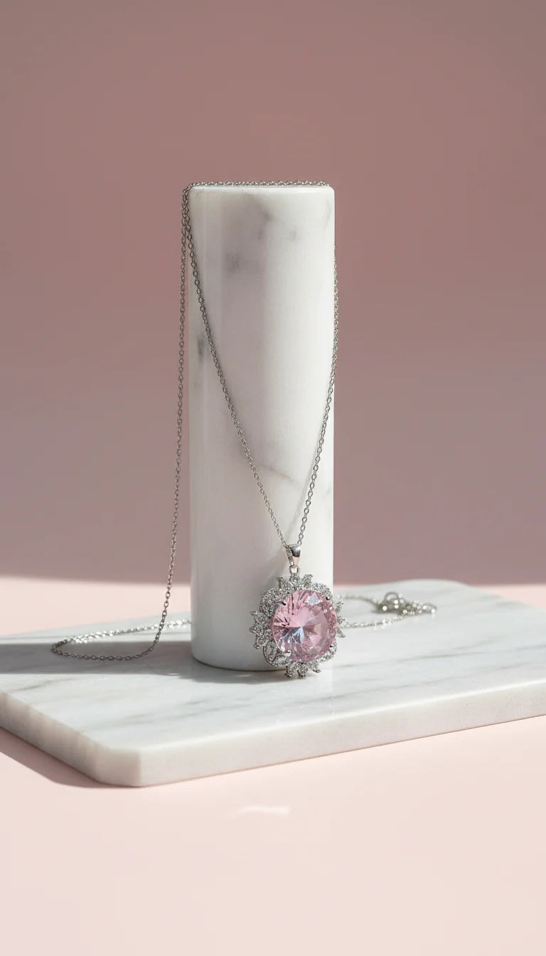Waterproof Stainless Steel Faceted Crystal Pendant Necklace