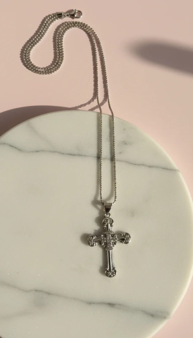 Inlaid Crystal Cross Stainless Steel Gold Plated Necklace