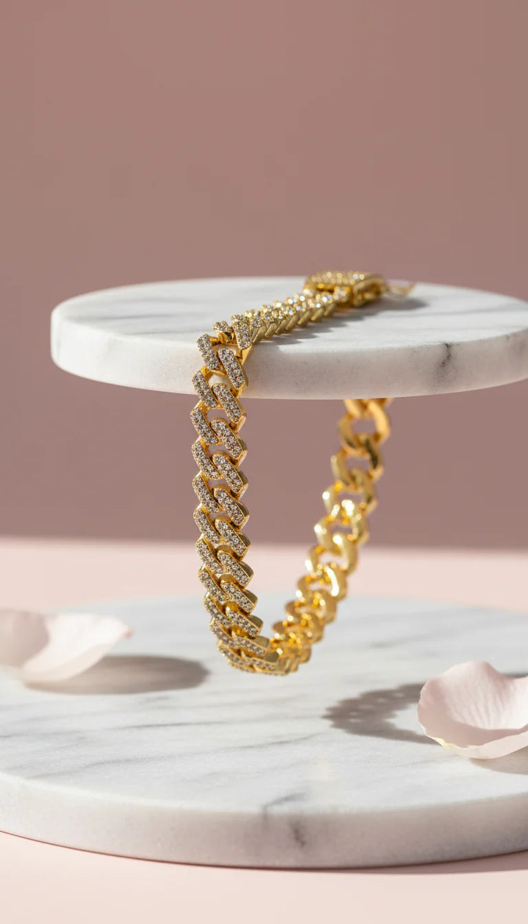Waterproof Stainless Steel Crystal Curb Bracelet Chain