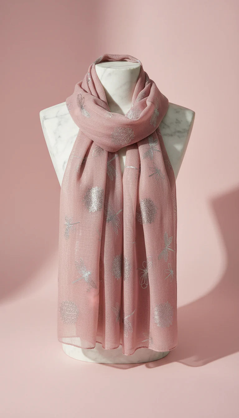Dragon Fly Shimmer Silver Foil Scarf Pack of 12