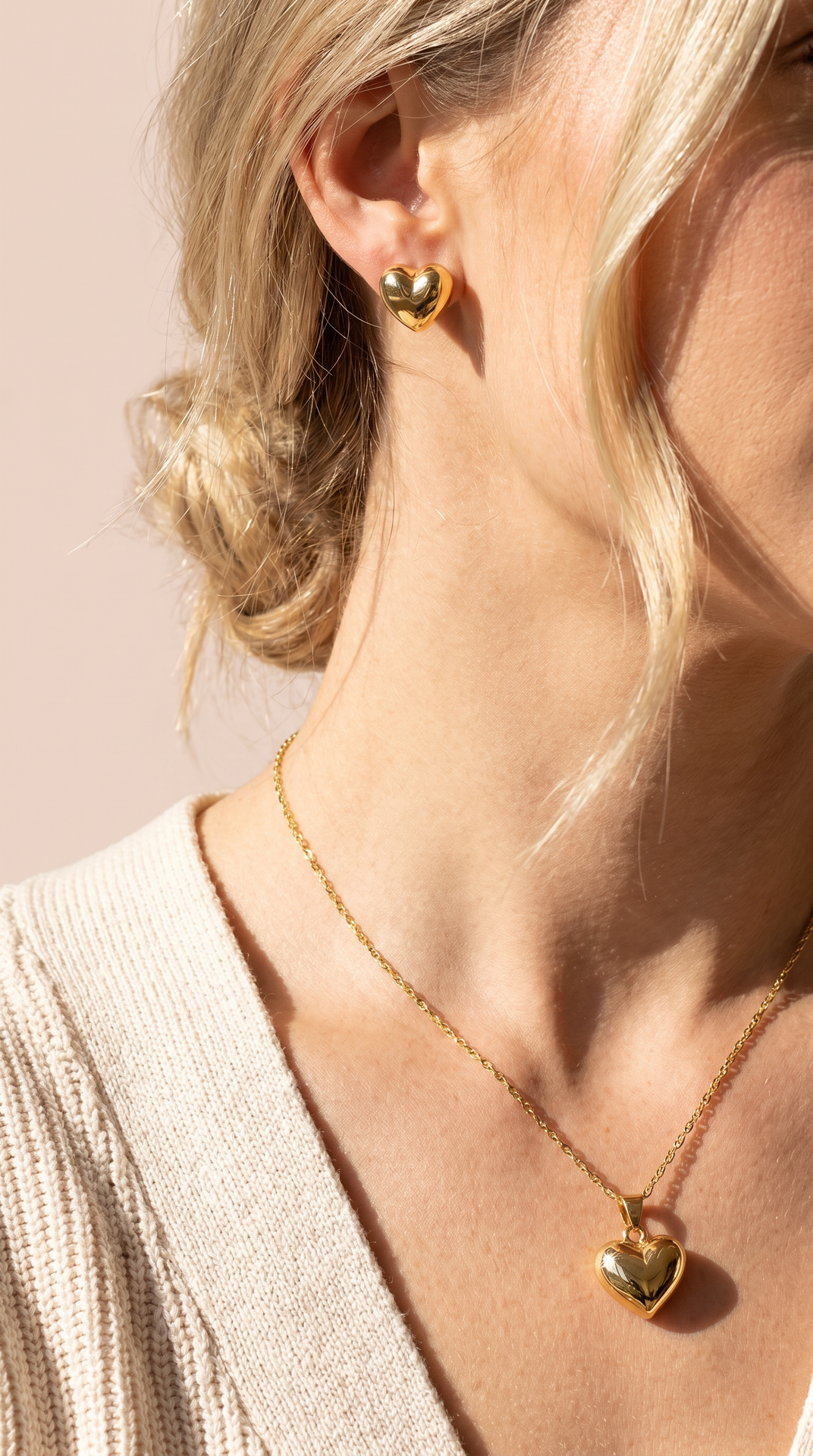 Gold Plated Heart Pendant Necklace & Earring Set