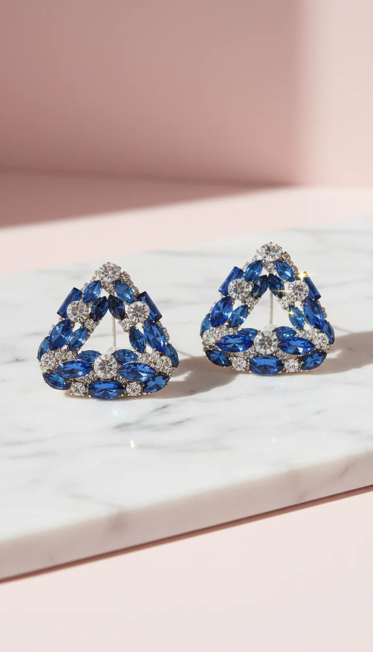 Geometric Triangular Crystal Stud Earrings