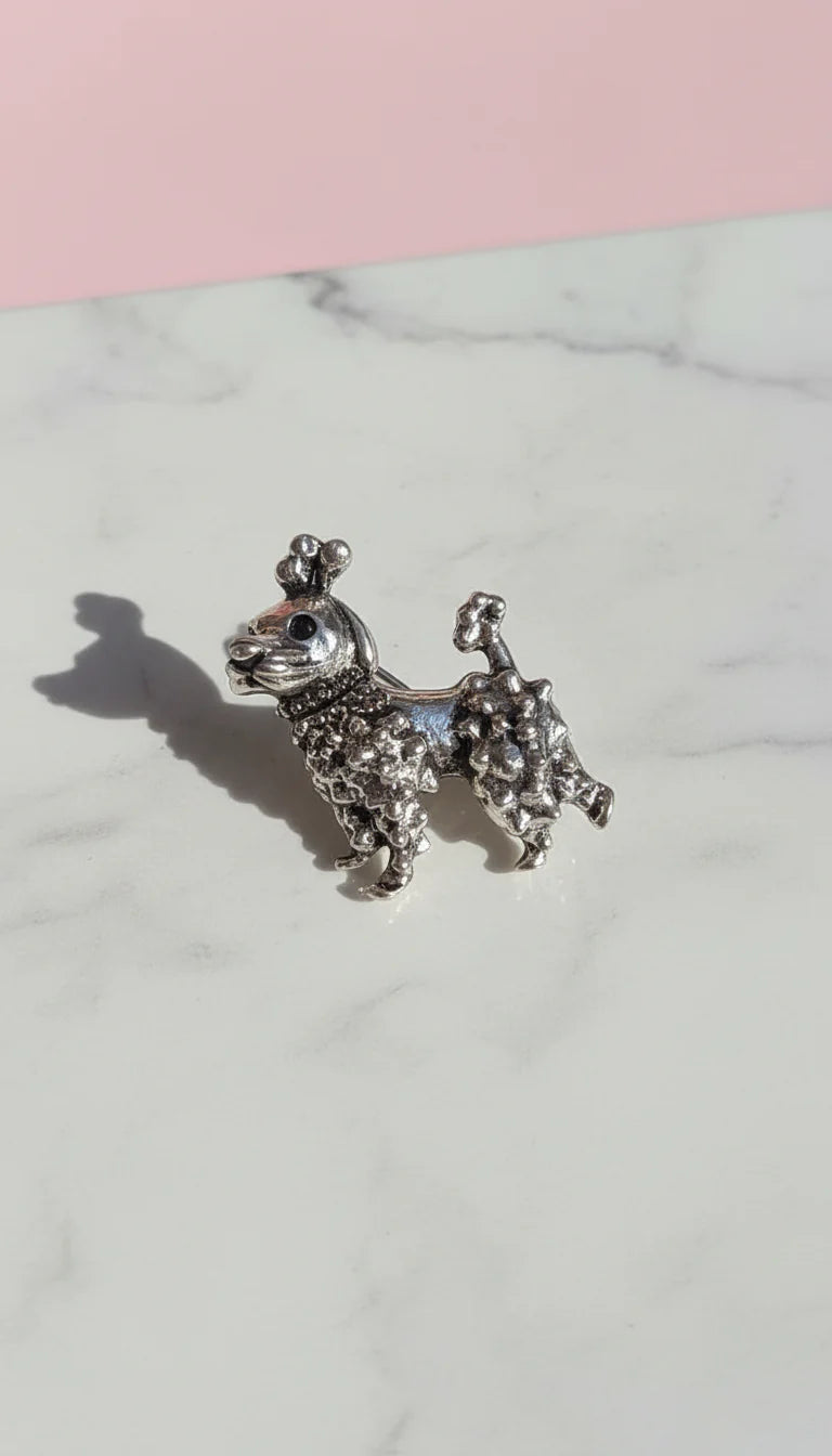 Crystal Collar Poodle Dog Pin Statement Brooch