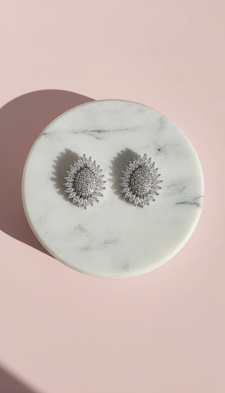 Sunburst Oval Crystal Stud Earrings