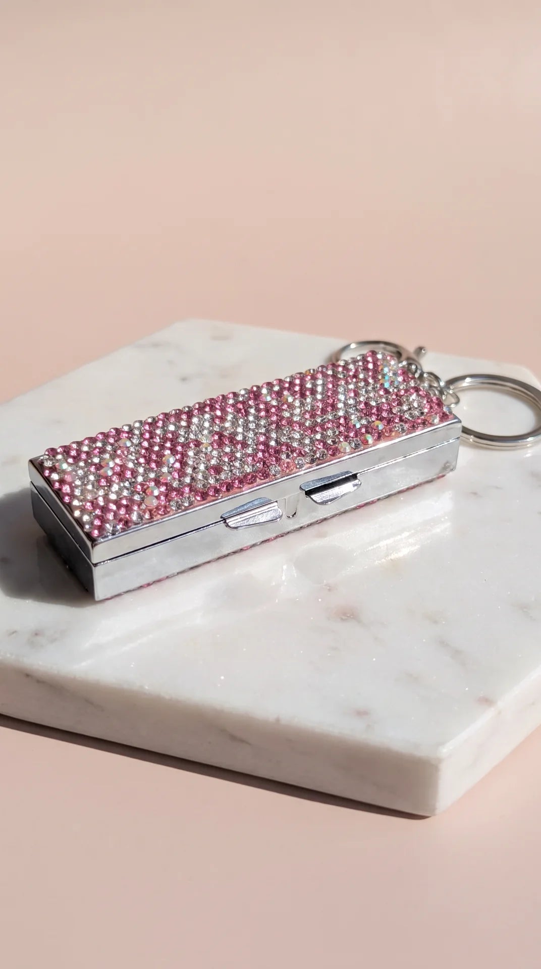 Crystal Keyring Vitamin & Pill Box With Mirror