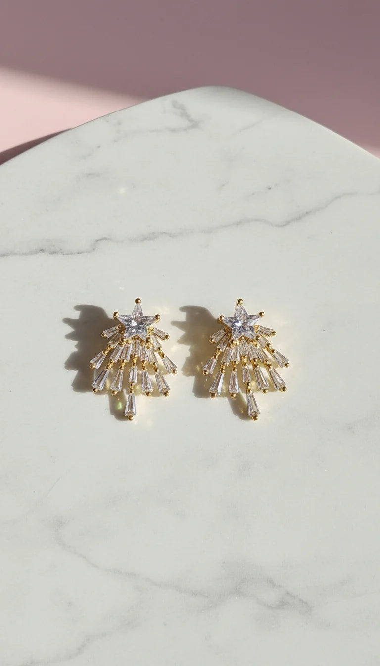 Star Burst Crystal Stud Earrings