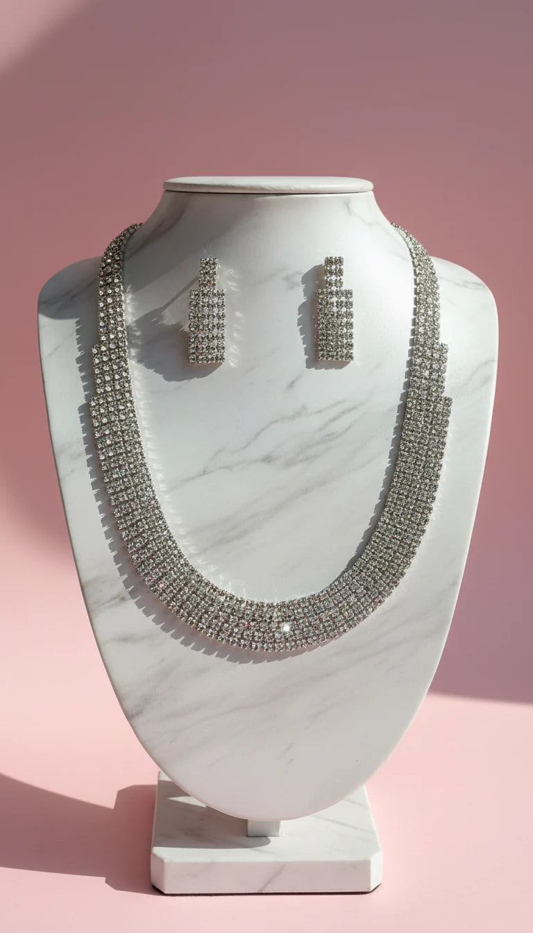 Oblong Crystal Graduated Necklace & Earrings Set