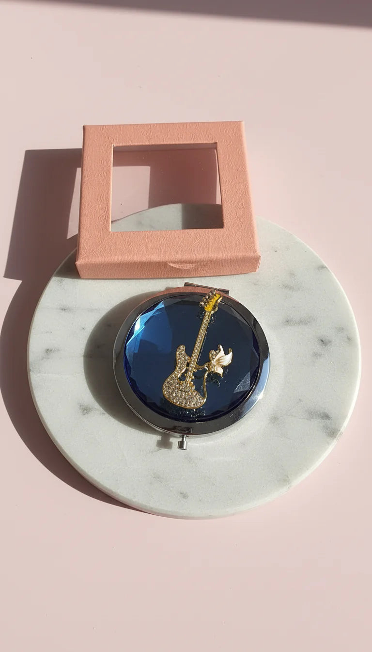 Guitar Music Design Compact Mirror With Gift Box