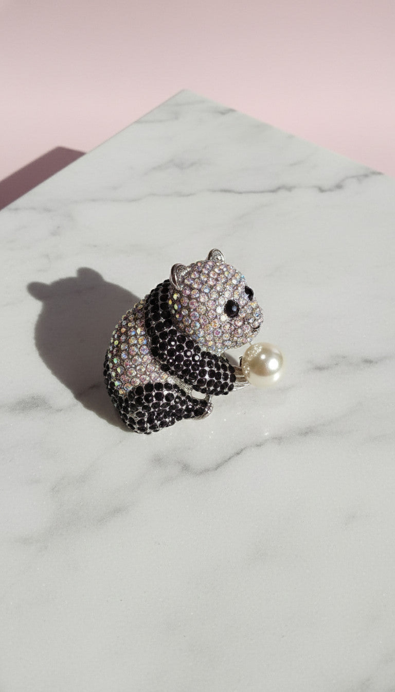 Panda With Pearl Crystal Statement Brooch Rhinestone Pin