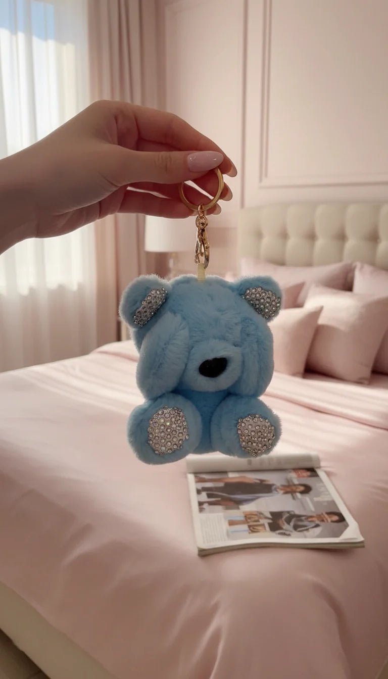Plush Fluffy Crystal Teddy Key Ring & Bag Charm