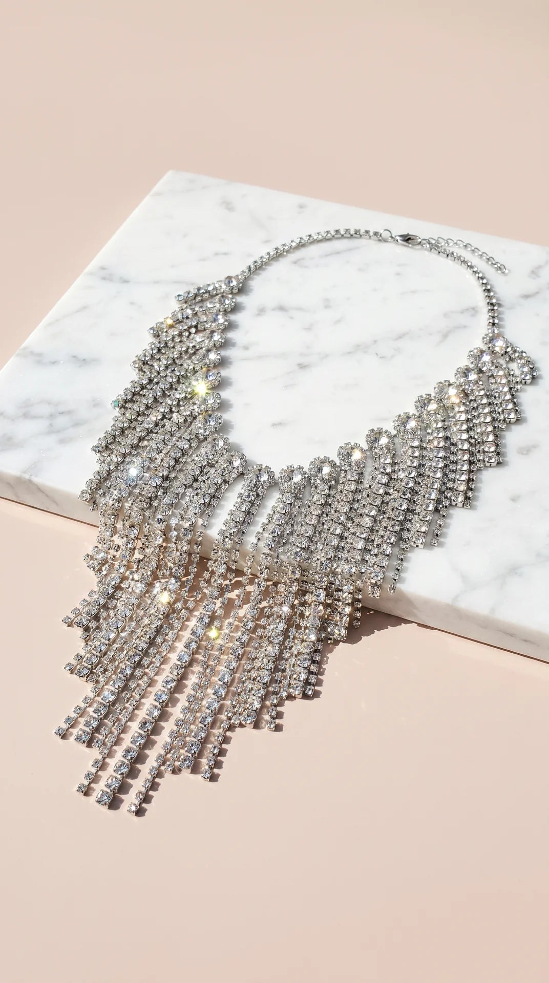 Statement Layered Crystal Tassel Necklace & Earrings Set