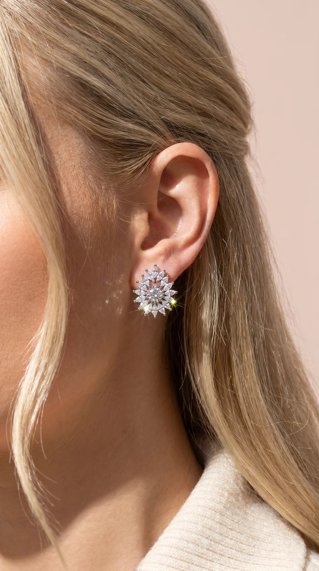 Sun Burst Statement Gold Plated Crystal Stud Earrings