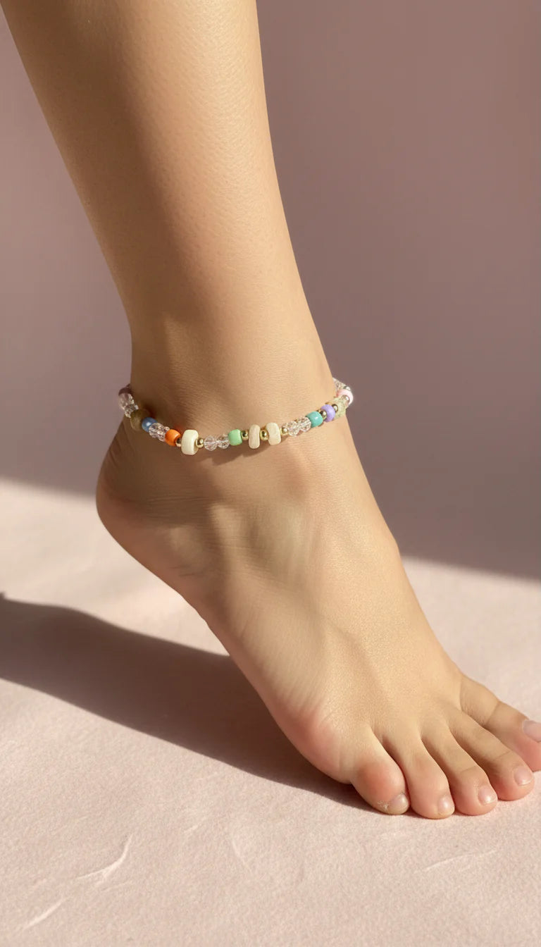 Gem Beaded Pull Tie Anklet