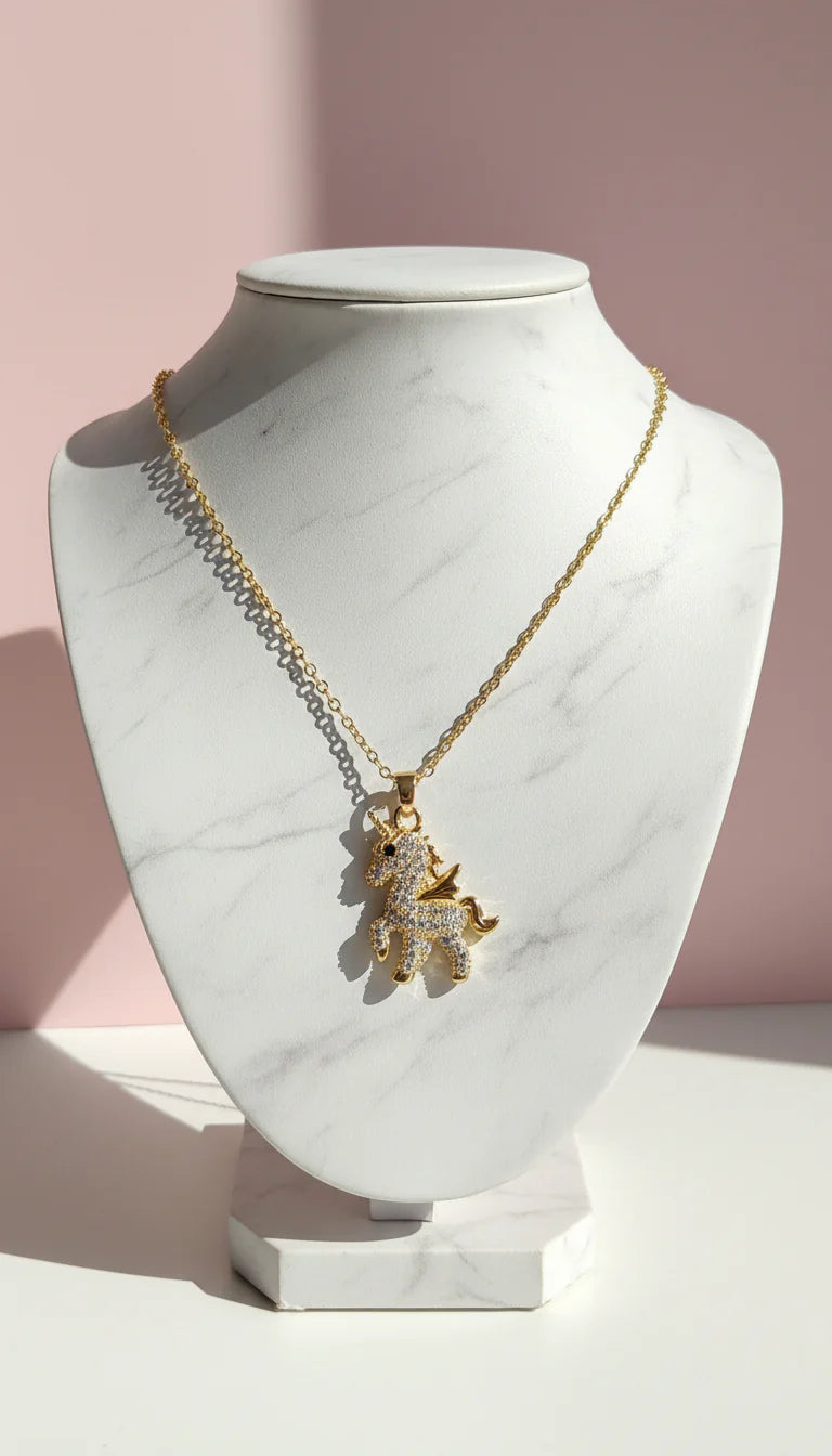 Waterproof Unicorn Crystal Pendant Necklace