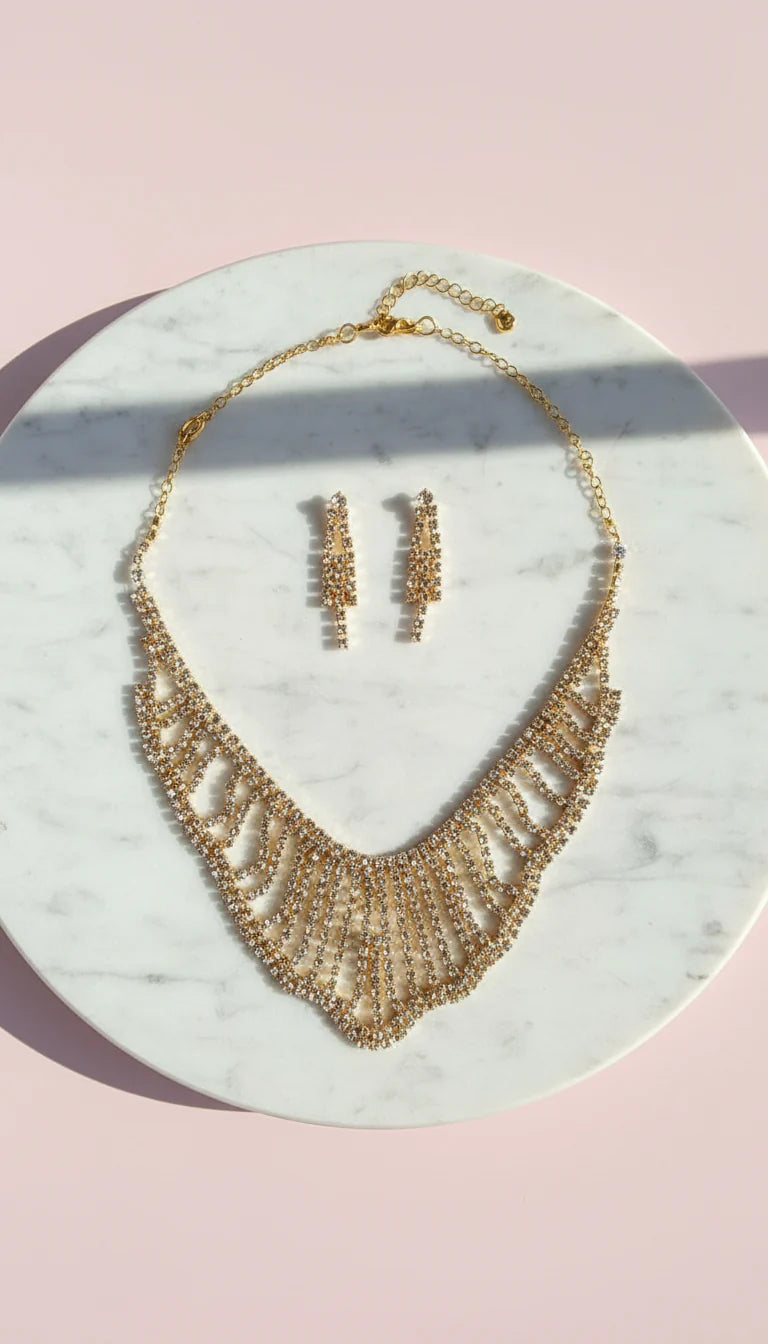 Waterfall Statement Crystal Necklace & Earrings Set