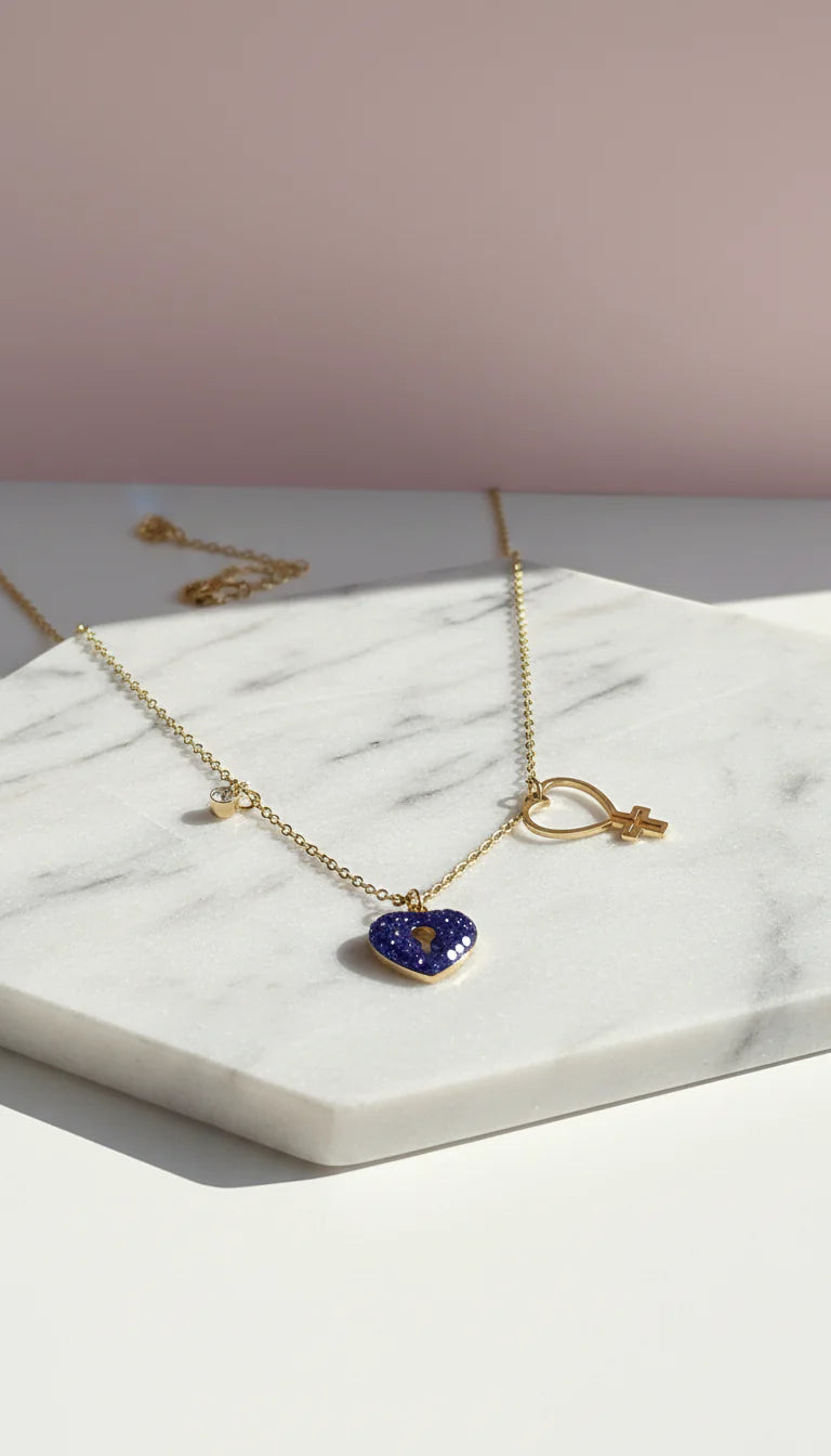 Waterproof Heart Lock Stainless Steel Gold Plated Pendant Necklace
