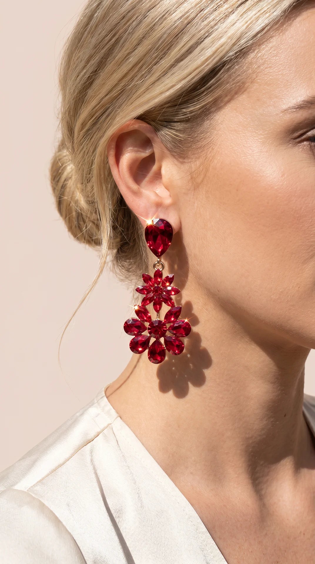 Red Crystal Statement Drop & Dangle Earrings