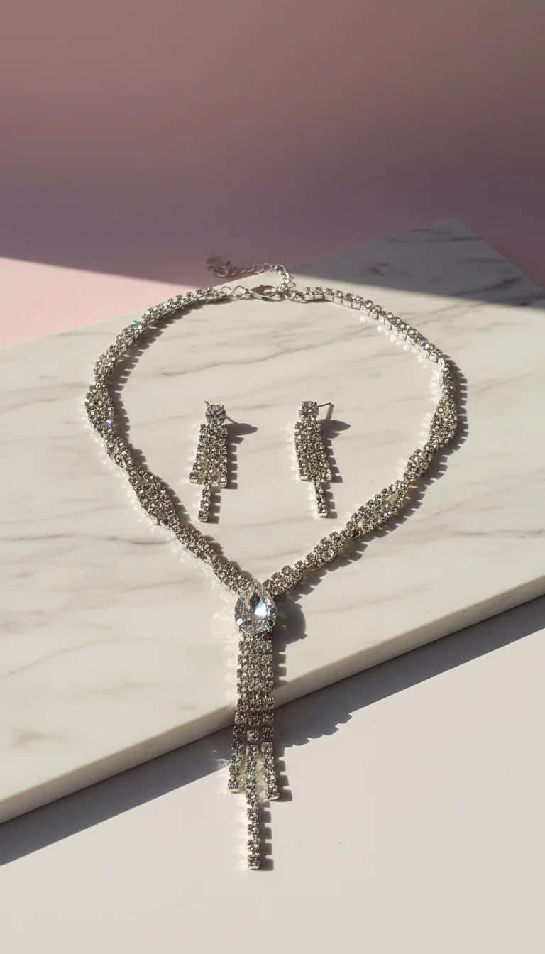 Teardrop Statement Crystal Necklace & Earrings Set