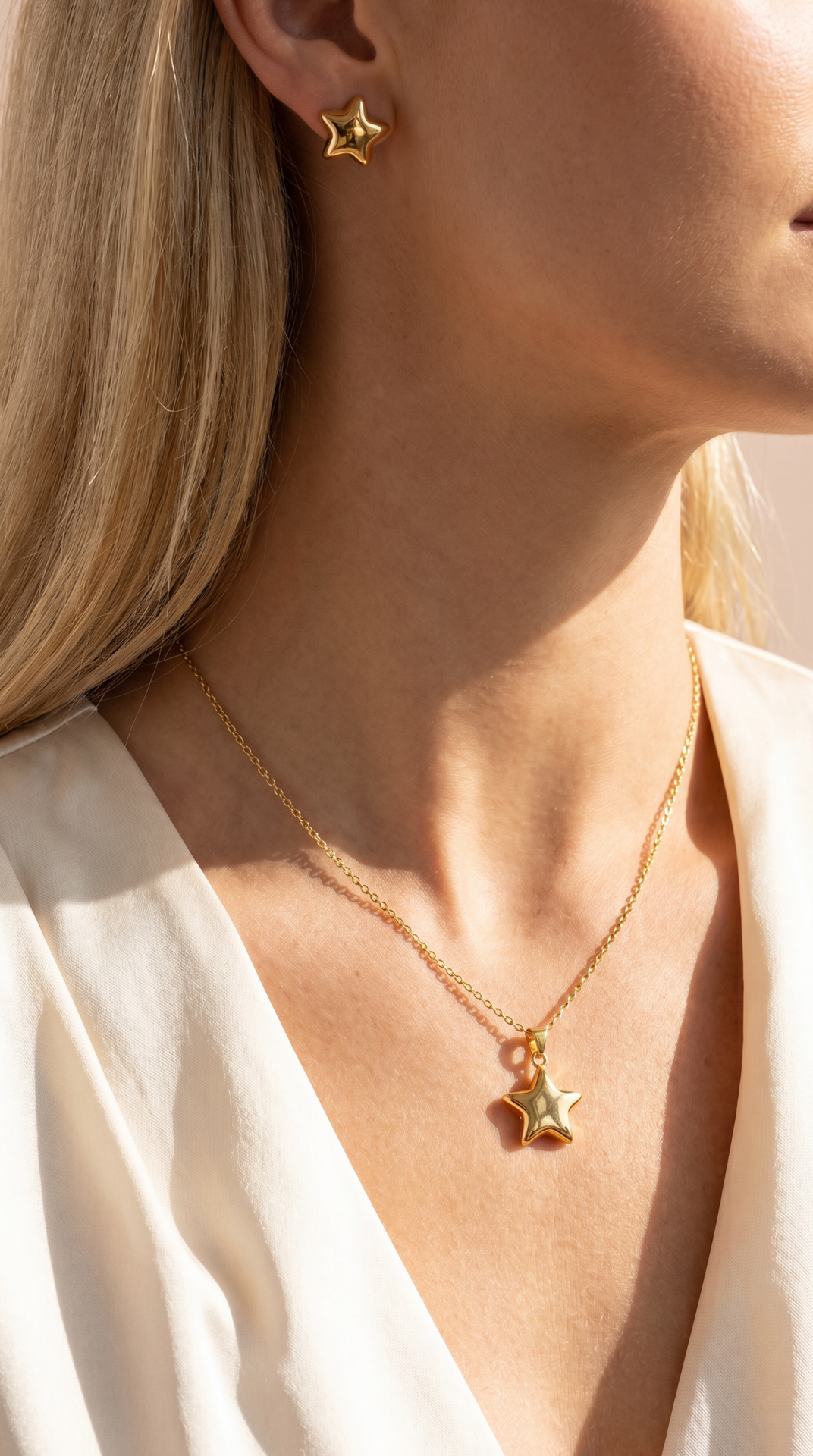 Star Gold Plated Pendant Necklace & Earring Set