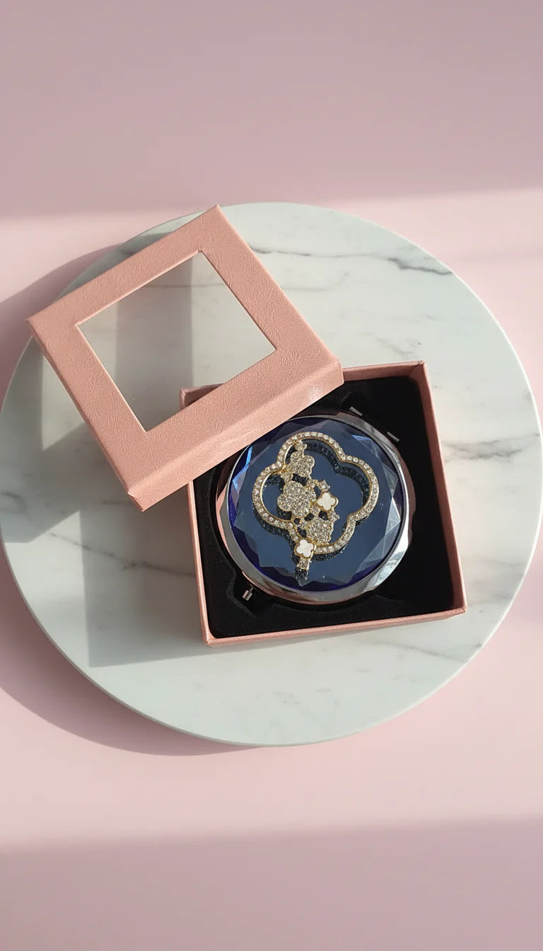Clover Crystal Compact Mirror With Gift Box