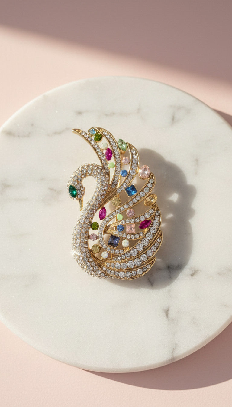 Swan Crystal Statement Brooch Rhinestone Pin