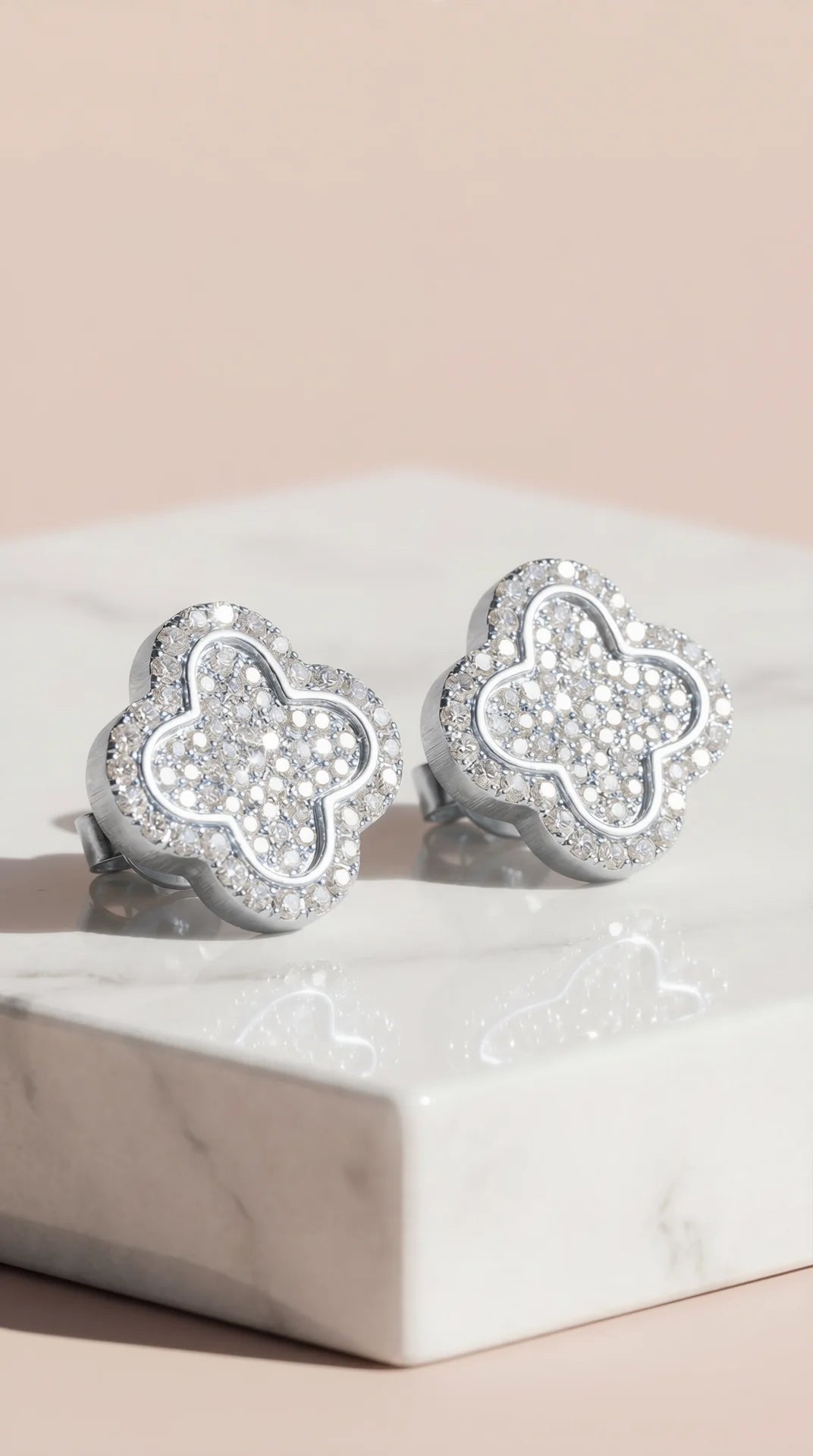 Clover Flower Pavé Crystal Stud Earrings