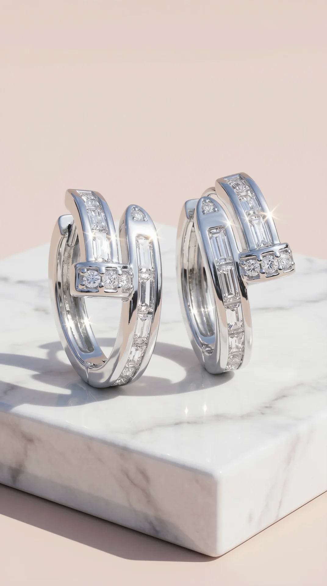 Curved Nail Crystal Huggie Gold Plated Earrings