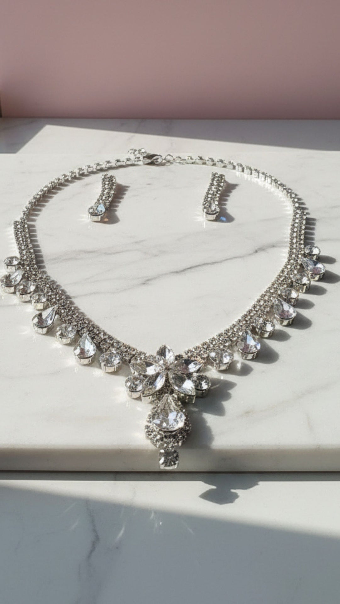Starburst Cluster Statement Crystal Necklace & Earrings Set