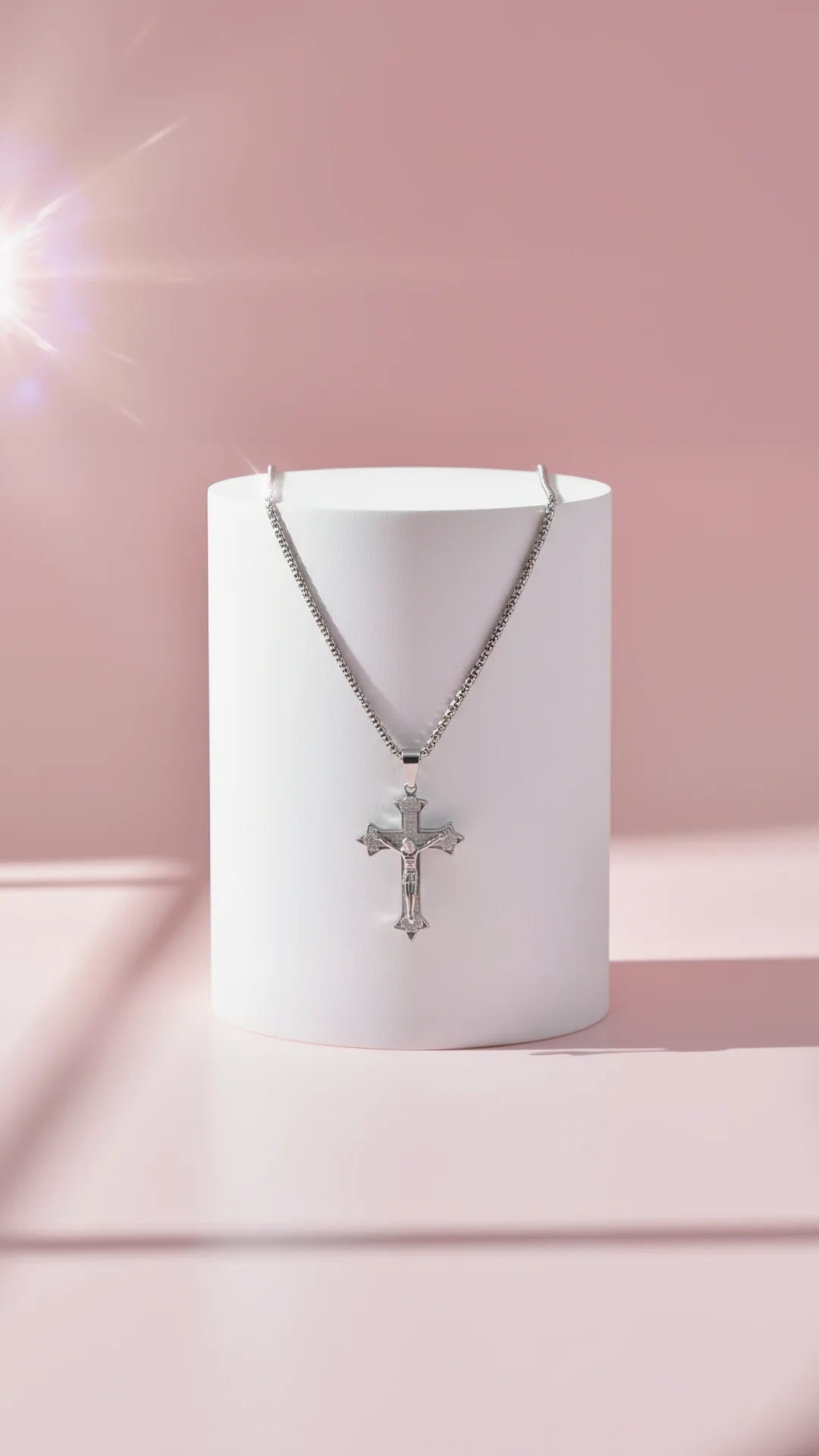 Waterproof Stainless Steel Silver Textured Cross Necklace