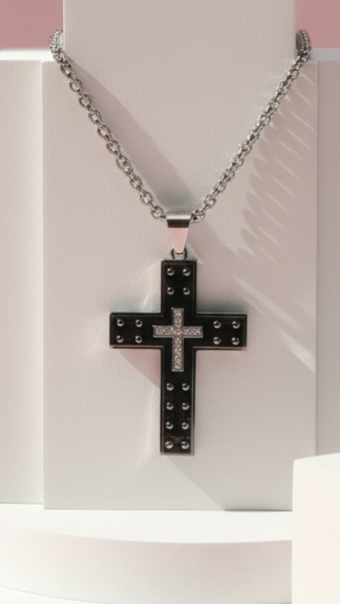 Waterproof Studded Cross Stainless Steel Necklace Pendant