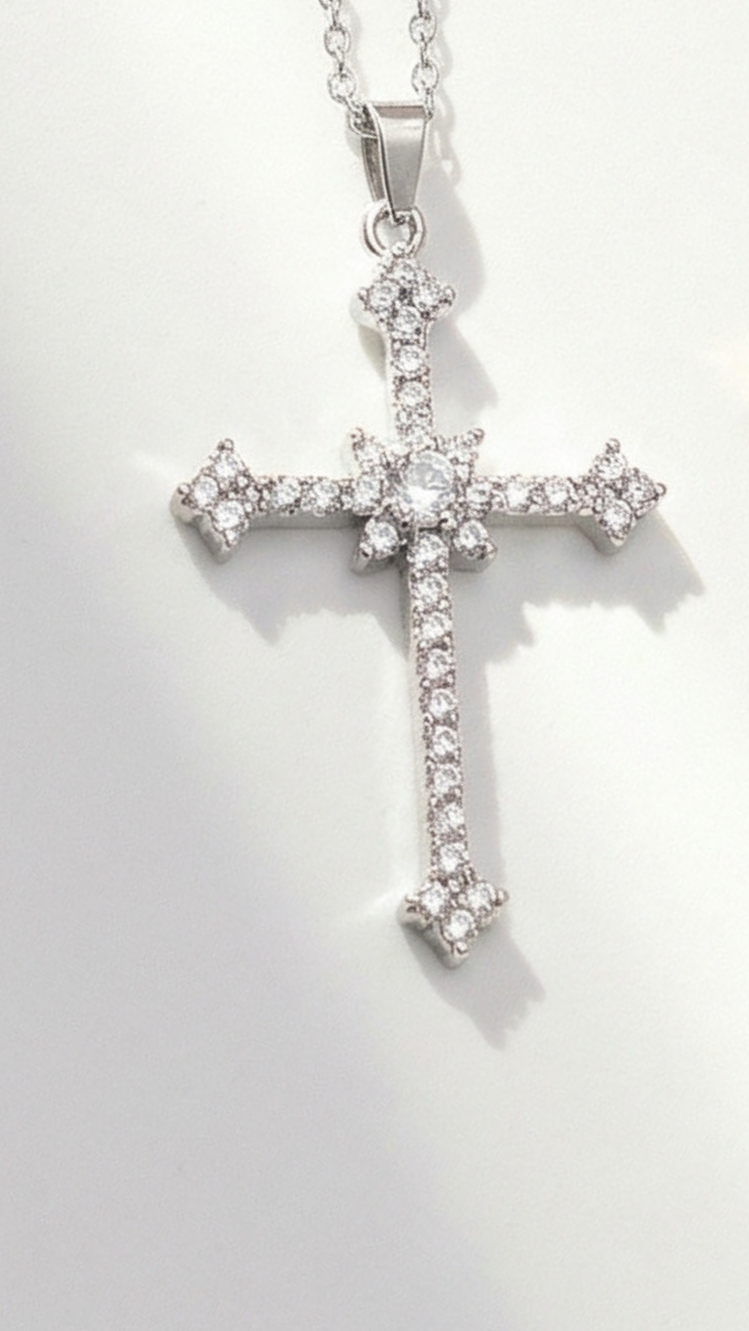 Waterproof Stainless Steel Crystal Cross Symbolic Necklace