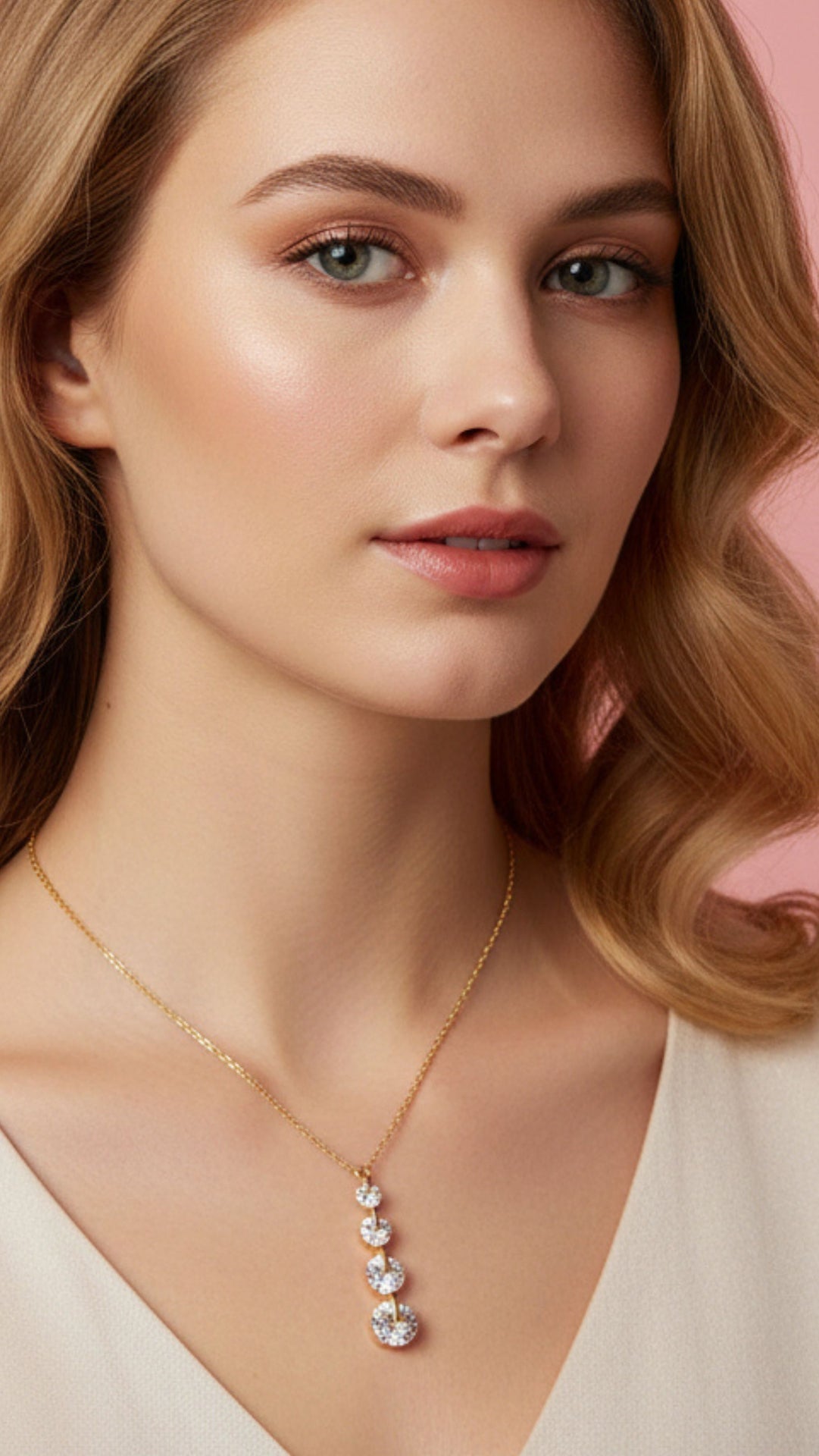 Layered Circular Link Crystal Pendant Necklace