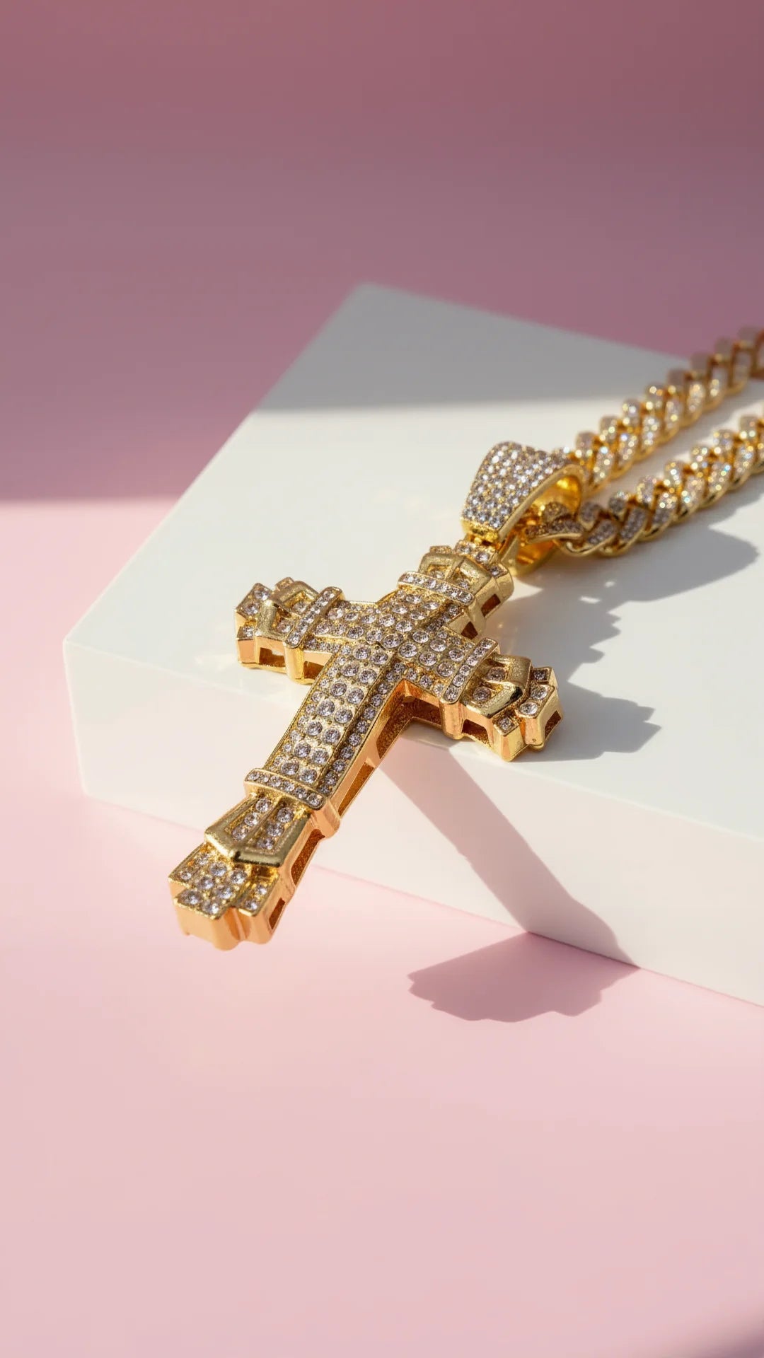 Waterproof Oversized Stainless Steel Crystal Cross Necklace