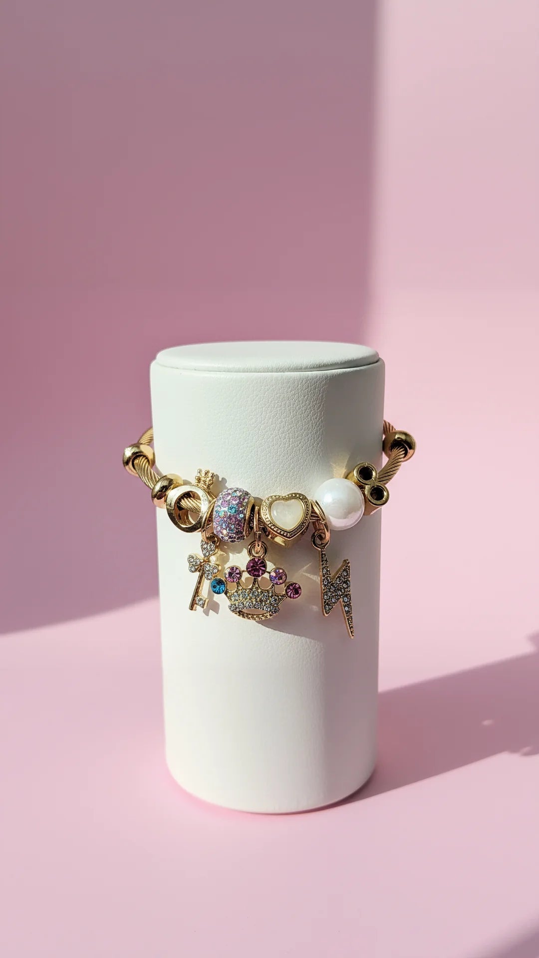 Crown & Key Crystal Charm Beaded Bracelet