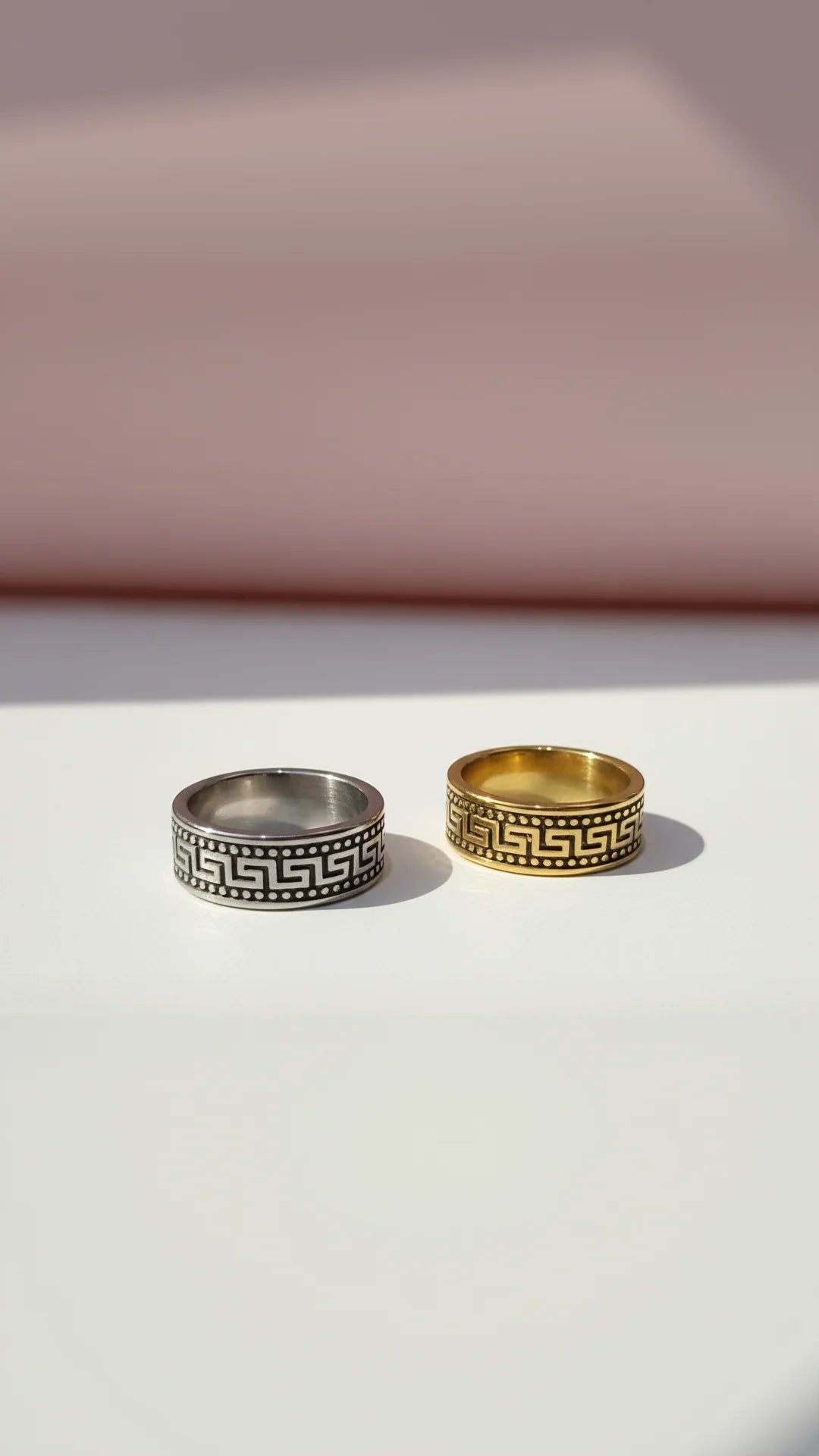 Stainless Steel Greek Key Band Waterproof Ring