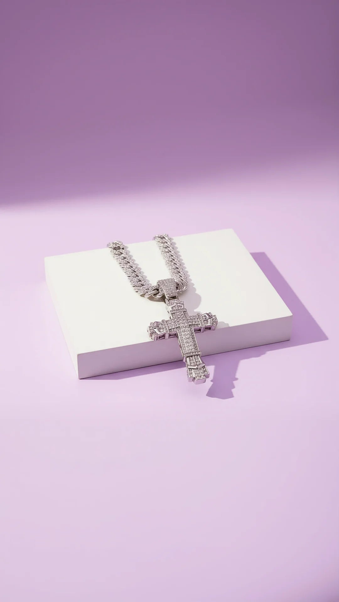 Waterproof Oversized Stainless Steel Crystal Cross Necklace