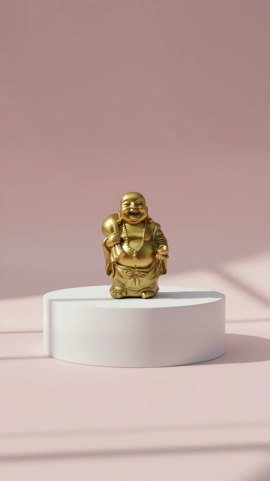 Gold Standing Buddha Wealth Buddha With Fortune Sack Figurine