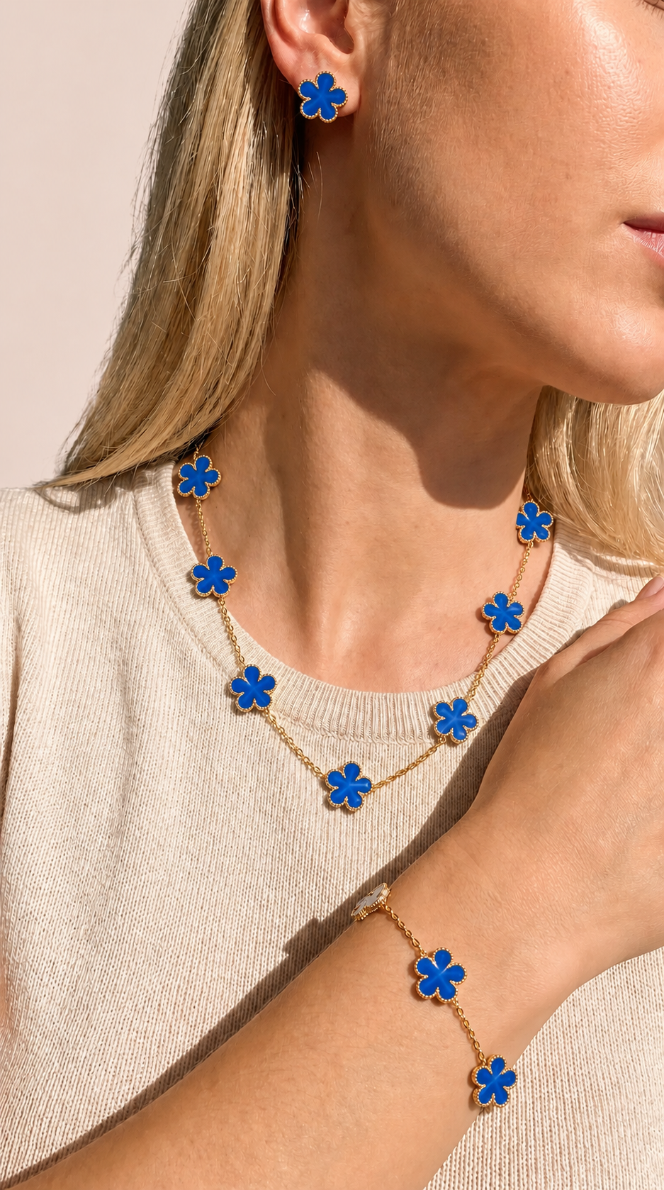 Clover Necklace, Bracelet & Earrings Stainless Steel Set